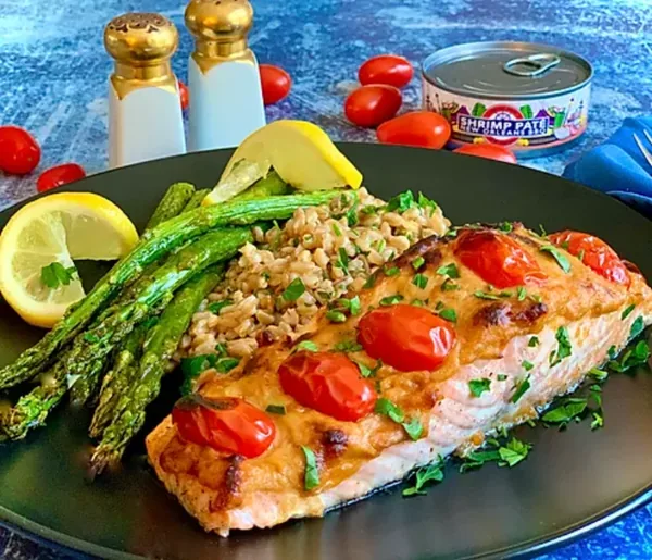 Sheet Pan Salmon Topped with Shrimp Paté Mousse
