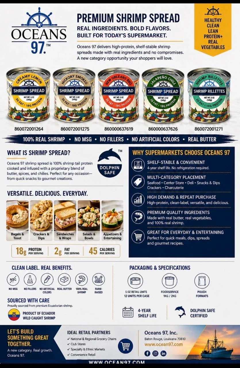 Oceans 97 premium shrimp spread trade sell sheet